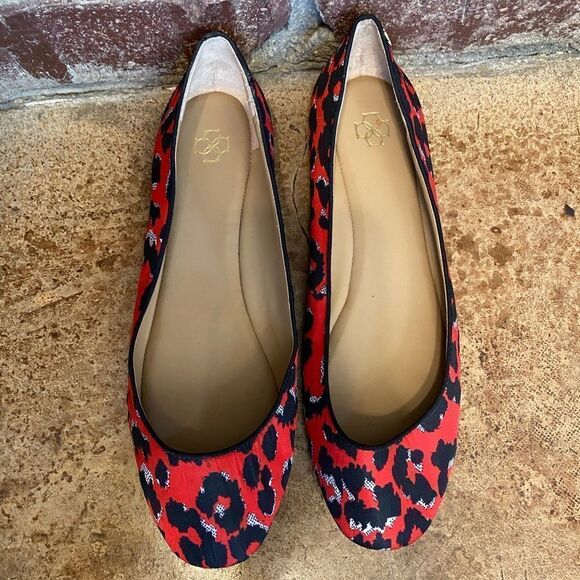 ANN Taylor red and black cheetah animal print silk ballet flats - Picture 8 of 8